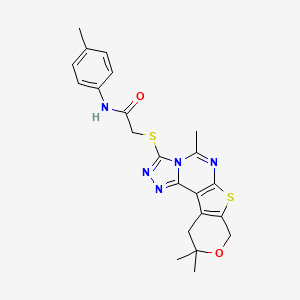molecular formula C22H23N5O2S2 B6050854 N-(4-methylphenyl)-2-[(7,14,14-trimethyl-13-oxa-10-thia-3,4,6,8-tetrazatetracyclo[7.7.0.02,6.011,16]hexadeca-1(9),2,4,7,11(16)-pentaen-5-yl)sulfanyl]acetamide 