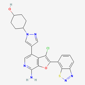 molecular formula C22H19ClN6O2S B605089 Trans-4-{4-[7-Amino-2-(1,2,3-Benzothiadiazol-7-Yl)-3-Chlorofuro[2,3-C]pyridin-4-Yl]-1h-Pyrazol-1-Yl}cyclohexanol CAS No. 1326712-16-6