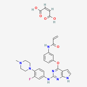 molecular formula C30H30FN7O6 B605098 N-(3-((2-((3-Fluoro-4-(4-methylpiperazin-1-yl)phenyl)amino)-7H-pyrrolo[2,3-d]pyrimidin-4-yl)oxy)phenyl)acrylamide maleate CAS No. 1557268-88-8