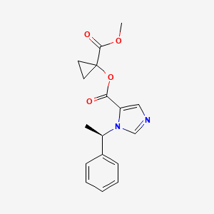 molecular formula C17H18N2O4 B605099 1H-Imidazole-5-carboxylic acid, 1-((1R)-1-phenylethyl)-, 1-(methoxycarbonyl)cyclopropyl ester CAS No. 1446482-29-6