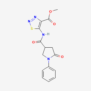 molecular formula C15H14N4O4S B6051049 Methyl 5-{[(5-oxo-1-phenylpyrrolidin-3-yl)carbonyl]amino}-1,2,3-thiadiazole-4-carboxylate 