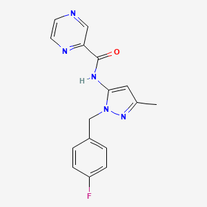 molecular formula C16H14FN5O B6051085 N-{1-[(4-FLUOROPHENYL)METHYL]-3-METHYL-1H-PYRAZOL-5-YL}PYRAZINE-2-CARBOXAMIDE 
