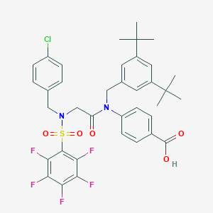molecular formula C37H36ClF5N2O5S B605119 4-[[2-[(4-Chlorophenyl)methyl-(2,3,4,5,6-pentafluorophenyl)sulfonylamino]acetyl]-[(3,5-ditert-butylphenyl)methyl]amino]benzoic acid CAS No. 1834571-82-2