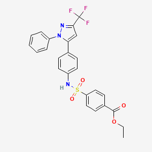 molecular formula C25H20F3N3O4S B6051282 ETHYL 4-({4-[1-PHENYL-3-(TRIFLUOROMETHYL)-1H-PYRAZOL-5-YL]ANILINO}SULFONYL)BENZOATE 