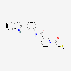 molecular formula C23H25N3O2S B6051425 N-[3-(1H-indol-2-yl)phenyl]-1-[(methylthio)acetyl]-3-piperidinecarboxamide 
