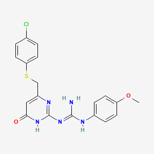 molecular formula C19H18ClN5O2S B6051598 N-(4-{[(4-CHLOROPHENYL)SULFANYL]METHYL}-6-OXO-1,6-DIHYDRO-2-PYRIMIDINYL)-N'-(4-METHOXYPHENYL)GUANIDINE 