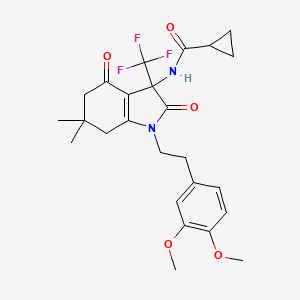 molecular formula C25H29F3N2O5 B6052037 N-{1-[2-(3,4-dimethoxyphenyl)ethyl]-6,6-dimethyl-2,4-dioxo-3-(trifluoromethyl)-2,3,4,5,6,7-hexahydro-1H-indol-3-yl}cyclopropanecarboxamide 