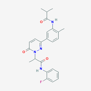molecular formula C24H25FN4O3 B6052072 N-[5-(1-{1-[(2-fluorophenyl)amino]-1-oxopropan-2-yl}-6-oxo-1,6-dihydropyridazin-3-yl)-2-methylphenyl]-2-methylpropanamide 