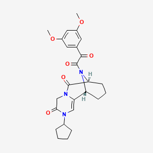 molecular formula C25H29N3O6 B605225 (7S,11R)-2-Cyclopentyl-12-(2-(3,5-dimethoxyphenyl)-2-oxoacetyl)-2,7,8,9,10,11-hexahydro-6H-7,11-epiminopyrazino[1,2-a]azocine-3,6(4H)-dione CAS No. 255910-29-3