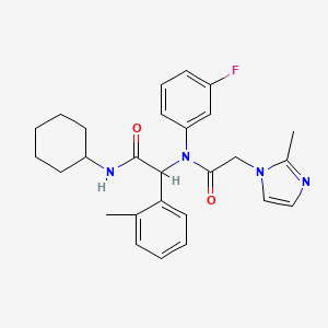 N-cyclohexyl-2-(N-(3-fluorophenyl)-2-(2-methyl-1H-imidazol-1-yl)acetamido)-2-(o-tolyl)acetamide