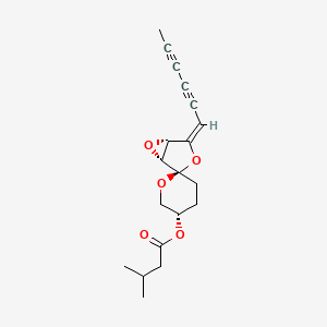 molecular formula C19H22O5 B605267 Butanoic acid, 3-methyl-, (1R,2R,4E,5S,5'S)-4-(2,4-hexadiyn-1-ylidene)tetrahydrospiro(3,6-dioxabicyclo(3.1.0)hexane-2,2'-(2H)pyran)-5'-yl ester CAS No. 126455-04-7
