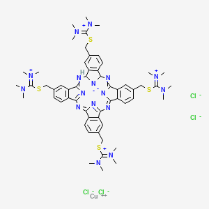 molecular formula C56H70Cl4CuN16S4 B605280 Copper;[dimethylamino-[[15,24,34-tris[[dimethylamino(dimethylazaniumylidene)methyl]sulfanylmethyl]-2,11,20,29,37,38-hexaza-39,40-diazanidanonacyclo[28.6.1.13,10.112,19.121,28.04,9.013,18.022,27.031,36]tetraconta-1,4(9),5,7,11,13(18),14,16,19,21(38),22(27),23,25,28,30(37),31(36),32,34-octadecaen-6-yl]methylsulfanyl]methylidene]-dimethylazanium;tetrachloride CAS No. 12040-44-7