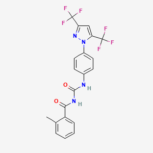 molecular formula C20H14F6N4O2 B6052948 N-{4-[3,5-BIS(TRIFLUOROMETHYL)-1H-PYRAZOL-1-YL]PHENYL}-N'-(2-METHYLBENZOYL)UREA 