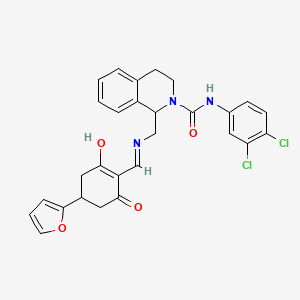 molecular formula C28H25Cl2N3O4 B6053123 N-(3,4-dichlorophenyl)-1-[({[4-(furan-2-yl)-2,6-dioxocyclohexylidene]methyl}amino)methyl]-3,4-dihydroisoquinoline-2(1H)-carboxamide 
