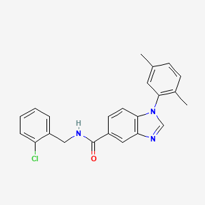 molecular formula C23H20ClN3O B605339 N-(2-chlorobenzyl)-1-(2,5-dimethylphenyl)benzimidazole-5-carboxamide CAS No. 1504588-00-4