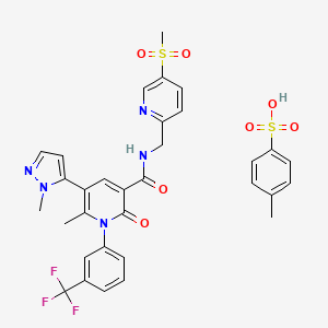 molecular formula C32H30F3N5O7S2 B605356 Alvelestat tosylate CAS No. 1240425-05-1