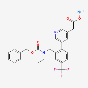 molecular formula C25H22F3N2NaO4 B605368 sodium;2-[5-[2-[[ethyl(phenylmethoxycarbonyl)amino]methyl]-4-(trifluoromethyl)phenyl]pyridin-3-yl]acetate CAS No. 1224977-86-9