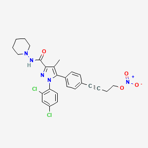 molecular formula C26H25Cl2N5O4 B605381 4-{4-[1-(2,4-dichlorophenyl)-4-methyl-3-[(piperidin-1-yl)carbamoyl]-1H-pyrazol-5-yl]phenyl}but-3-yn-1-yl nitrate CAS No. 1245626-00-9