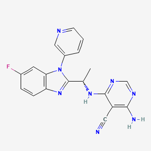molecular formula C19H15FN8 B605386 (S)-4-Amino-6-((1-(6-fluoro-1-(pyridin-3-yl)-1H-benzo[d]imidazol-2-yl)ethyl)amino)pyrimidine-5-carbonitrile CAS No. 1338483-67-2