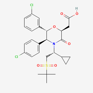 molecular formula C27H31Cl2NO7S B605388 2-[(2S,5S,6S)-4-[(1R)-2-tert-butylsulfonyl-1-cyclopropylethyl]-6-(3-chlorophenyl)-5-(4-chlorophenyl)-3-oxomorpholin-2-yl]acetic acid CAS No. 1429386-01-5