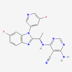 molecular formula 392.3738 B605390 (S)-4-Amino-6-((1-(6-fluoro-1-(5-fluoropyridin-3-yl)-1H-benzo[d]imidazol-2-yl)ethyl)amino)pyrimidine-5-carbonitrile CAS No. 1338483-10-5