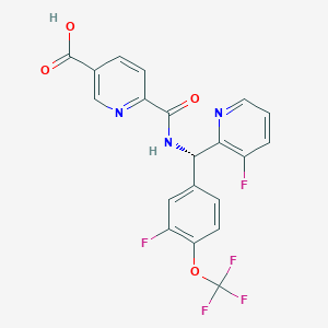 molecular formula C20H12F5N3O4 B605404 (S)-6-(((3-Fluoro-4-(trifluoromethoxy)phenyl)(3-fluoropyridin-2-yl)methyl)carbamoyl)nicotinic Acid CAS No. 1416799-28-4