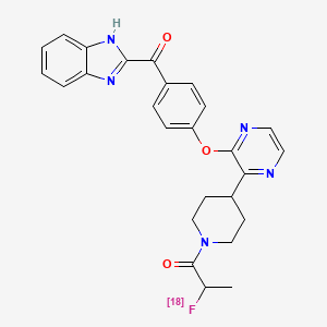 molecular formula C26H2418FN5O3 B605411 1-Propanone, 1-(4-(3-(4-(1H-benzimidazol-2-ylcarbonyl)phenoxy)-2-pyrazinyl)-1-piperidinyl)-2-fluoro-18F- CAS No. 1879904-74-1
