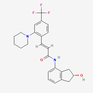 molecular formula C24H25F3N2O2 B605419 2-Propenamide, N-((2R)-2,3-dihydro-2-hydroxy-1H-inden-4-yl)-3-(2-(1-piperidinyl)-4-(trifluoromethyl)phenyl)-, (2E)- CAS No. 1041478-78-7