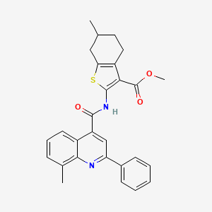 molecular formula C28H26N2O3S B6054600 Methyl 6-methyl-2-{[(8-methyl-2-phenylquinolin-4-yl)carbonyl]amino}-4,5,6,7-tetrahydro-1-benzothiophene-3-carboxylate 