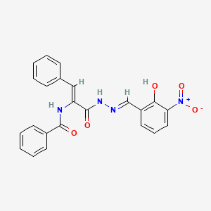 molecular formula C23H18N4O5 B6054685 N-[(Z)-3-[(2E)-2-[(2-hydroxy-3-nitrophenyl)methylidene]hydrazinyl]-3-oxo-1-phenylprop-1-en-2-yl]benzamide 