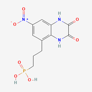 molecular formula C11H12N3O7P B605491 Phosphonic acid, (3-(1,2,3,4-tetrahydro-7-nitro-2,3-dioxo-5-quinoxalinyl)propyl)- CAS No. 733805-16-8