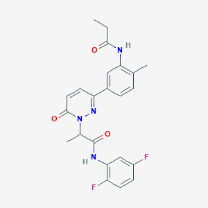 molecular formula C23H22F2N4O3 B6055176 N-(2,5-difluorophenyl)-2-{3-[4-methyl-3-(propanoylamino)phenyl]-6-oxopyridazin-1(6H)-yl}propanamide 