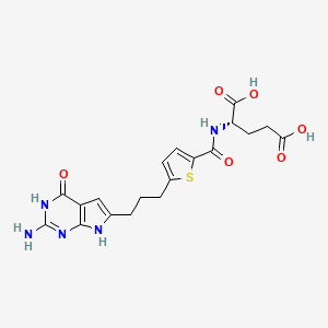 molecular formula C19H21N5O6S B605520 N-({5-[3-(2-Amino-4-Oxo-4,7-Dihydro-1h-Pyrrolo[2,3-D]pyrimidin-6-Yl)propyl]thiophen-2-Yl}carbonyl)-L-Glutamic Acid CAS No. 136784-51-5