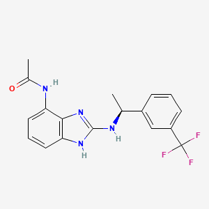 molecular formula C18H17F3N4O B605524 N-[2-[[(1S)-1-[3-(trifluoromethyl)phenyl]ethyl]amino]-1H-benzimidazol-4-yl]acetamide CAS No. 1446770-54-2