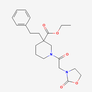 molecular formula C21H28N2O5 B6055352 Ethyl 1-[2-(2-oxo-1,3-oxazolidin-3-yl)acetyl]-3-(2-phenylethyl)piperidine-3-carboxylate 