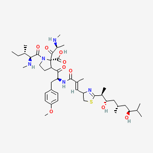 molecular formula C44H67N5O9S B605543 L-Proline, N-((2E)-3-((4S)-2-((1S,2S,4S,6S)-2,6-dihydroxy-1,4,7-trimethyloctyl)-4,5-dihydro-4-thiazolyl)-2-methyl-1-oxo-2-propenyl)-O-methyl-L-tyrosyl-N-methyl-L-alanyl-N-methyl-L-isoleucyl-, (4-16)-lactone CAS No. 444885-30-7
