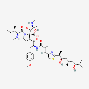 molecular formula C44H67N5O9S B605543 (2R)-3-[(2S)-2-[[(E)-3-[2-[(2S,3S,5S,7S)-3,7-dihydroxy-5,8-dimethylnonan-2-yl]-4,5-dihydro-1,3-thiazol-4-yl]-2-methylprop-2-enoyl]amino]-3-(4-methoxyphenyl)propanoyl]-2-[(2S)-2-(methylamino)propanoyl]-1-[(2S,3S)-3-methyl-2-(methylamino)pentanoyl]pyrrolidine-2-carboxylic acid CAS No. 444885-30-7