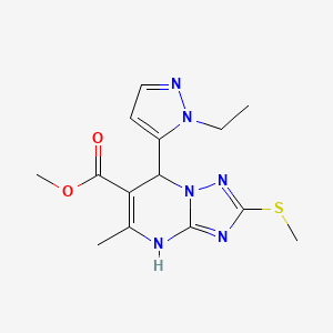 molecular formula C14H18N6O2S B6055834 methyl 7-(1-ethyl-1H-pyrazol-5-yl)-5-methyl-2-(methylsulfanyl)-4,7-dihydro[1,2,4]triazolo[1,5-a]pyrimidine-6-carboxylate 