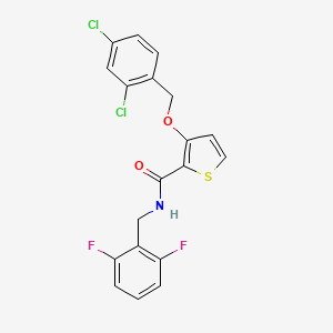 molecular formula C19H13Cl2F2NO2S B605607 3-[(2,4-dichlorophenyl)methoxy]-N-[(2,6-difluorophenyl)methyl]thiophene-2-carboxamide CAS No. 1243155-40-9