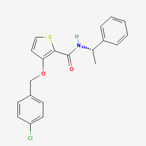molecular formula C20H18ClNO2S B605608 3-[(4-Chlorophenyl)methoxy]-N-[(1S)-1-phenylethyl]thiophene-2-carboxamide CAS No. 1203680-76-5