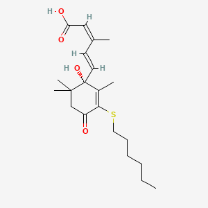 molecular formula C21H32O4S B605614 (2z,4e)-5-[(1s)-3-(Hexylsulfanyl)-1-Hydroxy-2,6,6-Trimethyl-4-Oxocyclohex-2-En-1-Yl]-3-Methylpenta-2,4-Dienoic Acid CAS No. 1609660-14-1