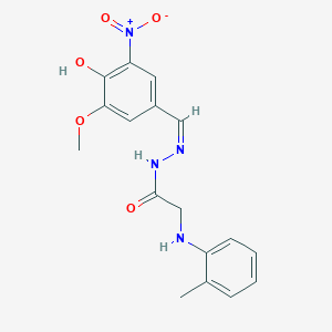 molecular formula C17H18N4O5 B6056316 N-[(Z)-(4-hydroxy-3-methoxy-5-nitrophenyl)methylideneamino]-2-(2-methylanilino)acetamide 