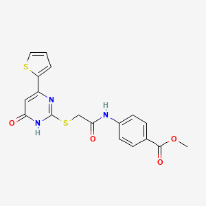 molecular formula C18H15N3O4S2 B6057001 METHYL 4-[(2-{[4-HYDROXY-6-(2-THIENYL)-2-PYRIMIDINYL]SULFANYL}ACETYL)AMINO]BENZOATE 