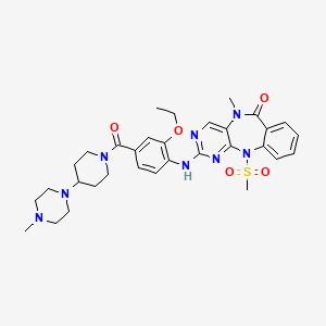 molecular formula C32H40N8O5S B605709 2-(2-Ethoxy-4-(4-(4-methylpiperazin-1-yl)piperidine-1-carbonyl)phenylamino)-5-methyl-11-(methylsulfonyl)-5H-benzo[e]pyrimido[5,4-b][1,4]diazepin-6(11H)-one CAS No. 2035509-96-5
