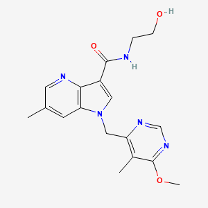 molecular formula C18H21N5O3 B605736 N-(2-hydroxyethyl)-1-((6-methoxy-5-methylpyrimidin-4-yl)methyl)-6-methyl-1H-pyrrolo[3,2-b]pyridine-3-carboxamide CAS No. 1494675-86-3