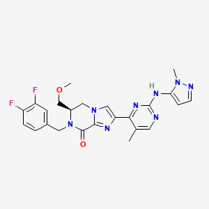molecular formula C24H24F2N8O2 B605742 (6R)-7-[(3,4-difluorophenyl)methyl]-6-(methoxymethyl)-2-[5-methyl-2-[(2-methylpyrazol-3-yl)amino]pyrimidin-4-yl]-5,6-dihydroimidazo[1,2-a]pyrazin-8-one CAS No. 2097416-76-5
