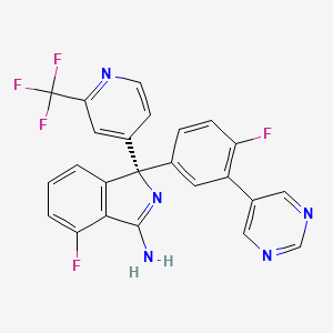 molecular formula C24H17F4N5 B605755 (1S)-4-fluoro-1-(4-fluoro-3-pyrimidin-5-ylphenyl)-1-[2-(trifluoromethyl)pyridin-4-yl]-1H-isoindol-3-amine CAS No. 1227163-49-6