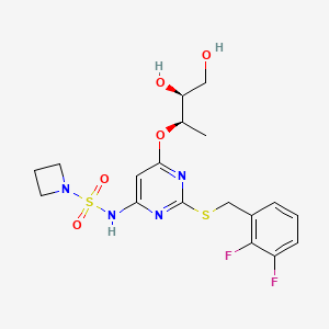 molecular formula C18H22F2N4O5S2 B605765 N-(2-((2,3-difluorobenzyl)thio)-6-(((2R,3S)-3,4-dihydroxybutan-2-yl)oxy)pyrimidin-4-yl)azetidine-1-sulfonamide CAS No. 878385-84-3