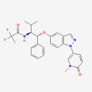 molecular formula C27H28F2N4O3 B605787 2,2-difluoro-N-[(1R,2S)-3-methyl-1-[1-(1-methyl-6-oxopyridin-3-yl)indazol-5-yl]oxy-1-phenylbutan-2-yl]propanamide CAS No. 1893415-00-3