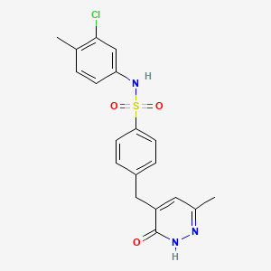molecular formula C19H18ClN3O3S B6057970 N-(3-Chloro-4-methylphenyl)-4-[(6-methyl-3-oxo-2,3-dihydropyridazin-4-YL)methyl]benzene-1-sulfonamide 
